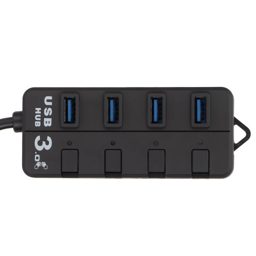 USB Hub 4 Port Black with Power Switch, 5Gbps Transmission