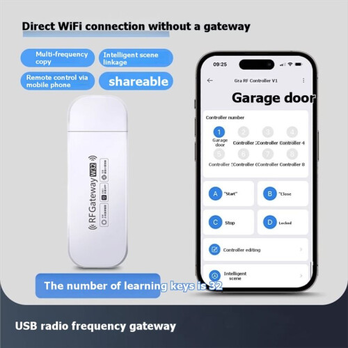 USB RF Gateway WiFi Direct Connection No Gateway Required for Mi Home App RF USB Learning Control Roller Shutter Door 1