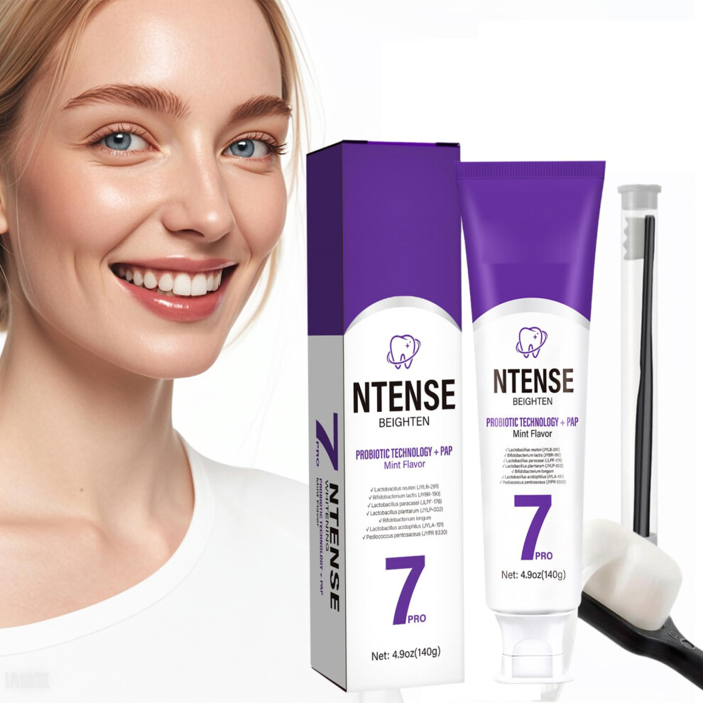 Whitening Toothpaste with Probiotics and Fluoride for Sensitive Teeth, Intensive Whitening Action, Mint Freshness, SoftBristle Toothbrush Included