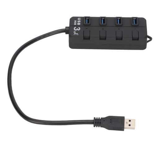 USB Hub 4 Port Black with Power Switch, 5Gbps Transmission 1