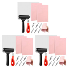 3X Stamp Making Kit,Block Printing Tool Kit,Linoleum Cutter with 6 Type Blades,Tracing Paper for Stamp Carving