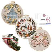 3 Kits de Broderie pour Débutants, Kit de Point de Croix DIY pour Adultes, Comprenant 3 Cercles à Broder, des Instructions et des Accessoires