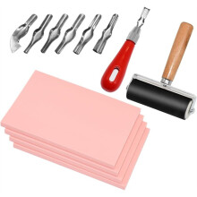 4-Pack Rubberen Stempelsnijblokken, Roze Rubberen Snijblokken, Linoleumblokken met Snijgereedschap voor Stempelmaker