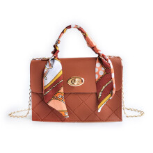 Ladies Niche Cute Chain Messenger Bag Ladies Fashion PU Shoulder Bag Brown
