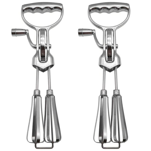 2X Hand Crank Egg Beaters,Handheld Double  Stainless Steel Rotary Hand Whip Whisk