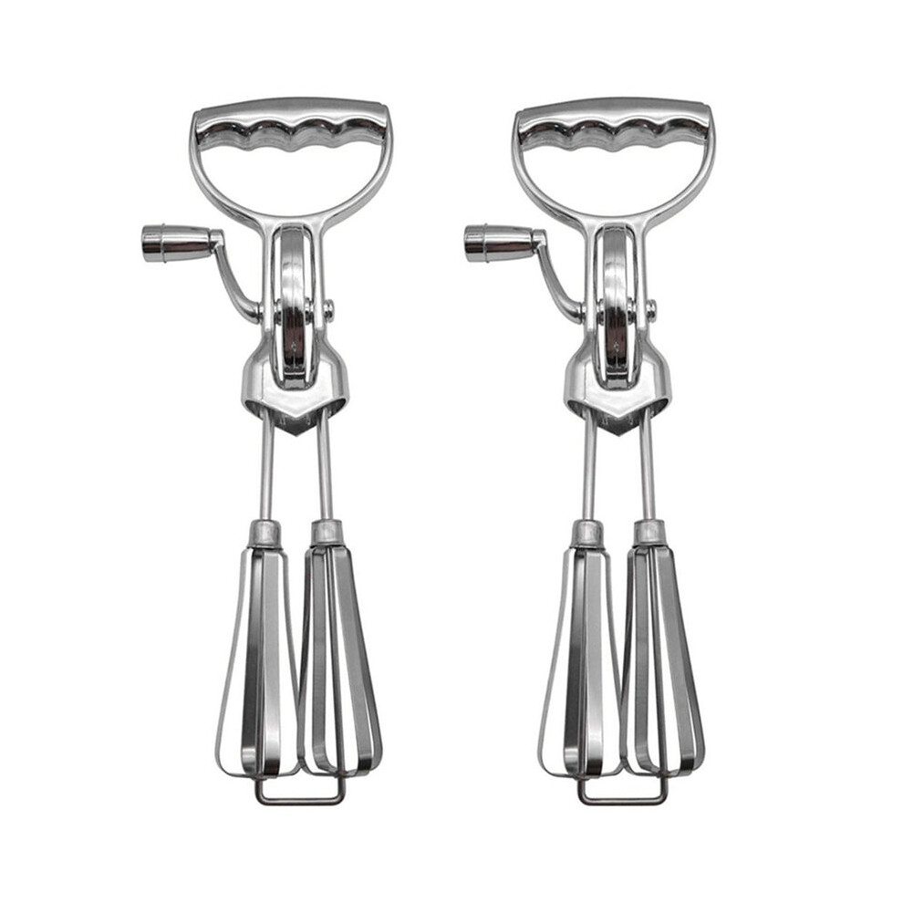 2X Hand Crank Egg Beaters,Handheld Double Stainless Steel Rotary Hand Whip Whisk 6031354170389