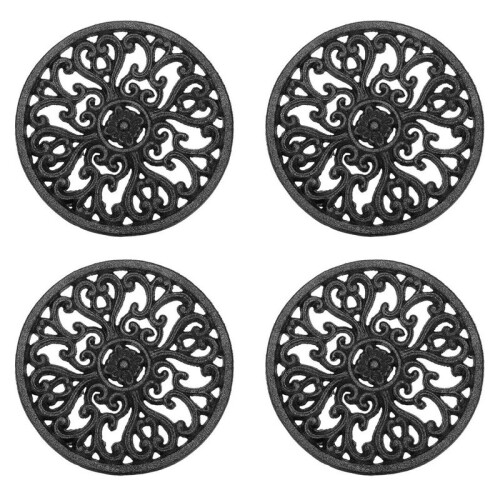 4X Trivet Redondo de Ferro Fundido 6,7 Polegadas com Isolamento Térmico e Antiderrapante Suportes para Panelas para Decoração de Mesa de Jantar de