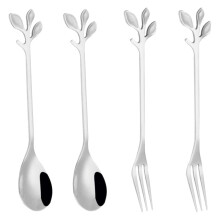 4 Stuks Roestvrijstalen Theelepels en Proeverijvoorgerecht, Taartvorken, Keukenaccessoire, Bruiloftsfeest (Zilver)