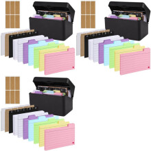 3X Karteikartenhalter-Set, Karteibox mit 690 Verschiedenen Karteikarten, Bunt Liniert, 18 Ringen und Aufklebern, Perfekt für die Schule