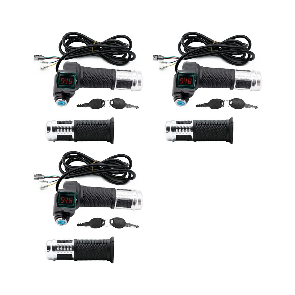 3Pair Electric Bicycle Throttle Grip With Lcd Battery Voltage Display Key Knock, Universal Electric Bike Throttle Grip 4712531368219