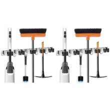 2X Broom Holder Mop Hanger Wall Mount Metal Organization Garage Storage System Garden Kitchen Tool Organizer