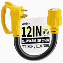 RV Generator Adapter TT30P to L1430R, 12 Inch Heavy Duty 30 Amp Power Cord, Weatherproof