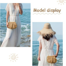 2X Stroh-Geldbörse für Damen, Wolken-Knödel-Beutel, Stroh-Umhängetasche, Schultertasche, Gewebte Sommer-Strandtasche