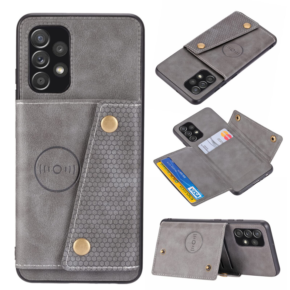 Leather Magnetic Wallet Case With Card Holder And Kickstand For Samsung Galaxy A32 5G/M32 5G Grey 9330225983729