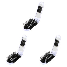 3X Portable Travel Folding Hair Brush with Mirror Compact Pocket Size Comb-White