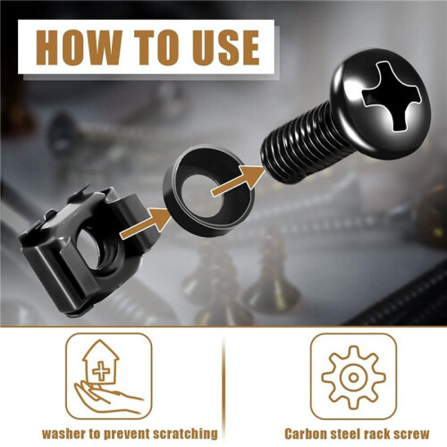 200Pcs M6x16mm Computer Rack Mount Cage Screws and Nuts & Washers for Rack Mount Server Cabinet 2