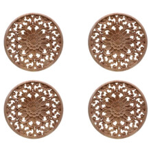 4X Appliques en Bois Rond de Sculpture de Fleurs Sculptées pour Décalque de Moulures en Bois Non-Peintes Meuble Armoire Figurine Décorative
