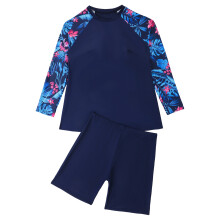 Two Piece Long Sleeve Rashguard Swimsuit For with-navy blue XL