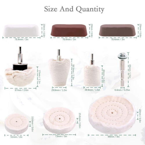 20 Pcs Buffing Pad Polishing Wheel Kits with 6Pcs Rouge Compound with 1/4 Inch Handle 1