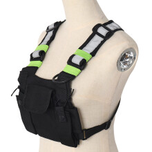 3X Radios Pocket Radio Chest Harness Chest Front Pack Pouch for 2 Way Radio Walkie Talkie for UV-5R Black+Green