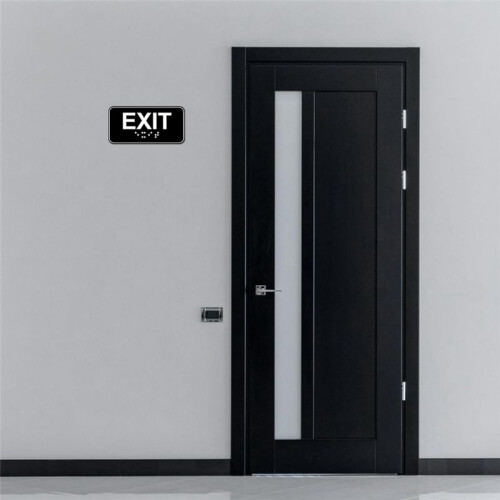 4pcs Exit Sign with Braille, 6x3in Emergency Exit Sign Plastic Exit Warning Signage with Adhesive Mounting Strips 1