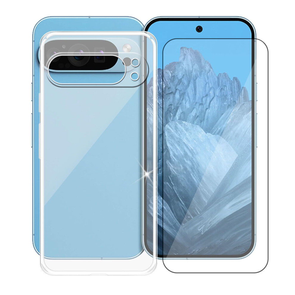 Case For Google Pixel 9 Clear Shockproof Antiyellowing Tpu Cover With 9H Tempered Glass Screen Protector 9771547560937
