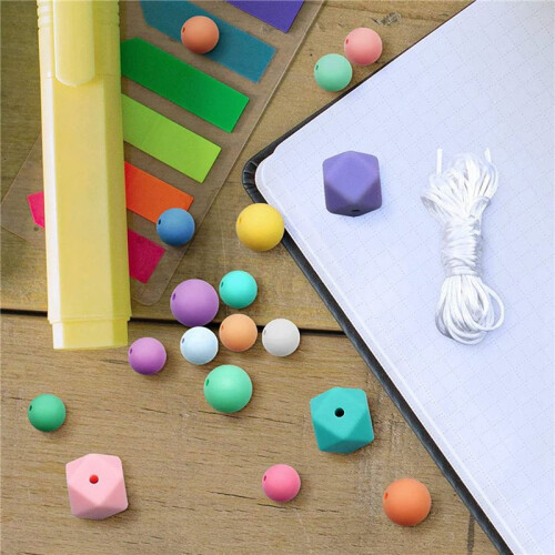 2 Set Silicone Beads, Silicone Loose Beads for Keychain Making Round Rubber Beads Polygonal 1