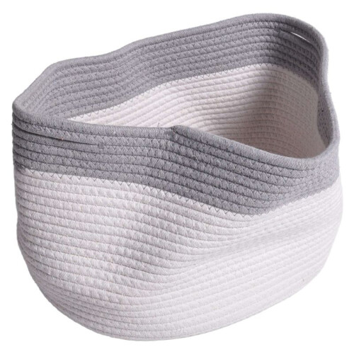 2X Cotton Rope Storage Baskets Bin Storage Square Organizer Foldable Decorative Woven Basket with Handles, D 2