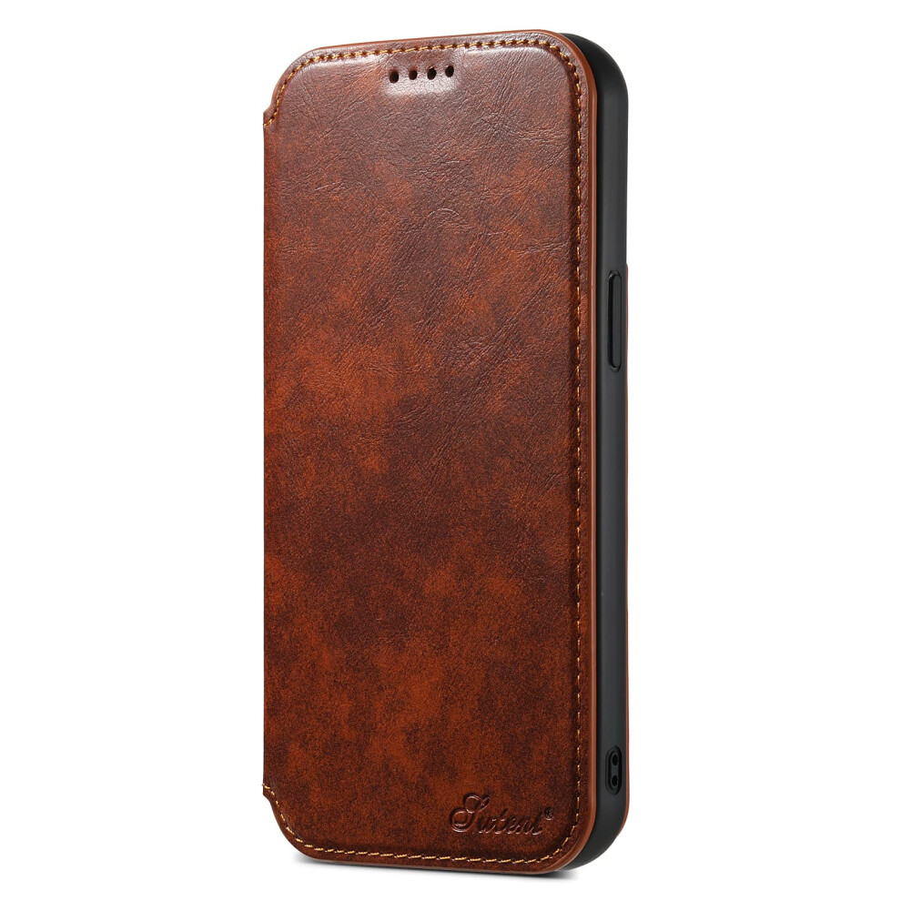 Leather Wallet Case With Magnetic Flip, Card Holder, Kickstand, Slim Shockproof For Iphone 14 Pro Max Brown 9073542702016
