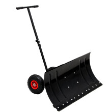 30 Inch Snow Pusher Shovel with Wheels, Adjustable Angle Handle, Ergonomic Single Rod for Driveway