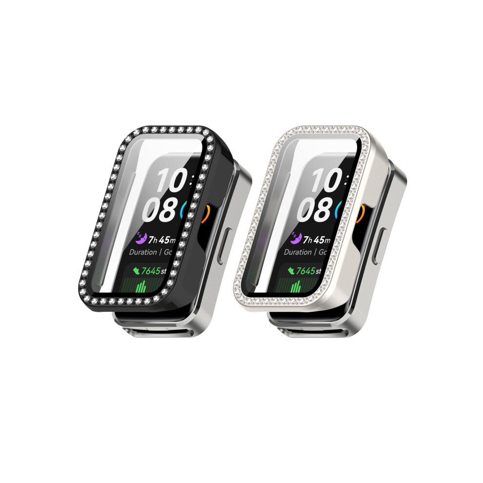 2Pack Bling Case With Rhinestones, Glitter Diamond Full‑Screen Bumper Cover And Starlight For Huawei Band 10 9 8 Black 9330225984887