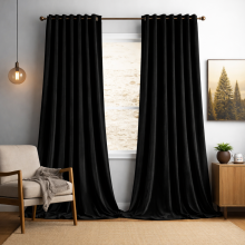 (Black, 66" x 72" (168cm x 183cm)) 100% Blackout Curtains Crushed Velvet & Linen Curtains Pair with Tie Backs
