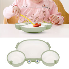 Piatto a ventosa in silicone ecologico con sezioni divise, facile da prelevare, riutilizzabile, verde