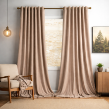 (Beige, 66" x 90" (168cm x 228cm)) 100% Blackout Curtains Crushed Velvet & Linen Curtains Pair with Tie Backs