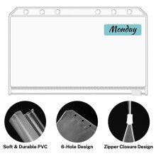 48 PCS A6 Bolsos 6 Buracos Envelopes de Dinheiro Orçamento Pastas com Zíper Transparente para Caderno de 6 Anéis Orçamento Pasta