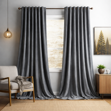 (Grey, 66" x 90" (168cm x 228cm)) 100% Blackout Curtains Crushed Velvet & Linen Curtains Pair with Tie Backs