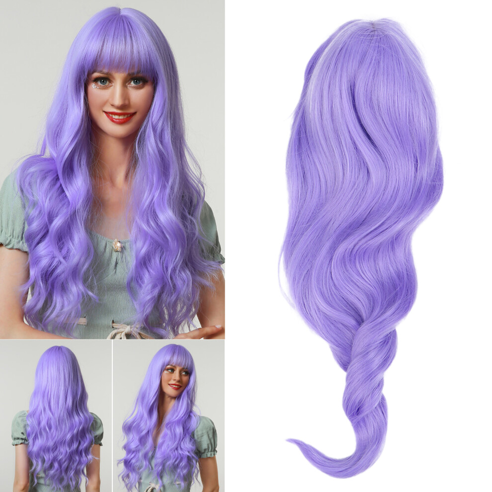 Unisex Purple Curly Wig For Parties & Cosplay, High Temp Fiber, 322G