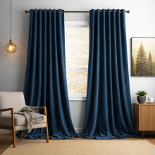 (Blue, 66" x 54" (168cm x 137cm)) 100% Blackout Curtains Crushed Velvet & Linen Curtains Pair with Tie Backs