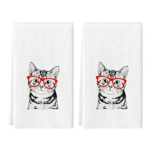 2-teiliges Küchenhandtuch mit Katzenmuster, saugfähig,-Muster 3