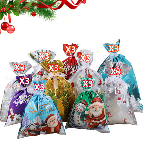 Bulk Christmas Present Bags 25pcs Santa Designs-D