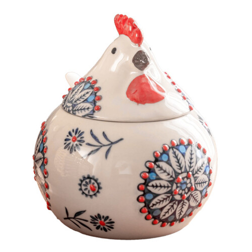 Colorful Underglaze Chicken Condiment Holder-Blue