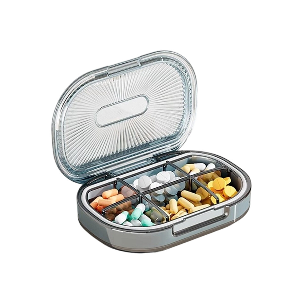 Blue 6 Compartment Portable Pills Organizers Box Secure