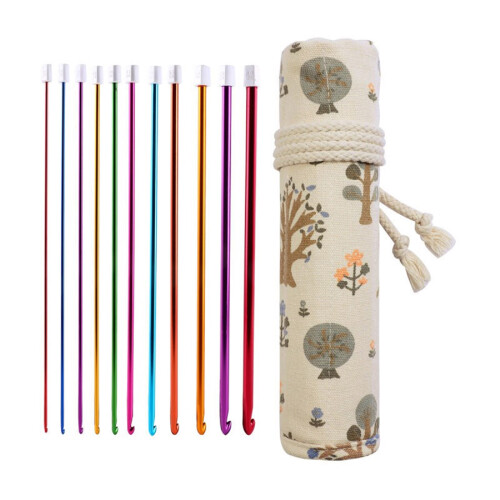 11Pcs Tunisian Crochet Hook Needle For-27CM rice white roll