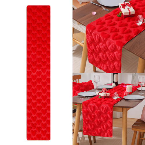 3D Quilted Plush Christmas Tree Pattern Table Runner-233cm Red 2