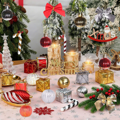24Pcs Christmas Baubles Shatterproof Plastic Foam-Silber 2