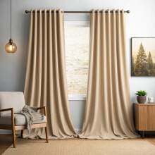 (Beige, 90" x 90" (228cm x 228cm)) 100% Blackout Curtains Crushed Velvet & Linen Curtains Pair with Tie Backs
