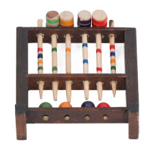 Miniature Wooden Croquet Game Set for Dollhouse Decoration, 6.4x5.1cm