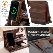 Wood Phone Docking Station,Desktop Nightstand Organizer - Birthday Gifts, Key Holder, Stand Wallet, Watch &