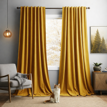 (Ochre Yellow, 46" x 54" (117cm x 137cm)) 100% Blackout Curtains Crushed Velvet & Linen Curtains Pair with Tie Backs