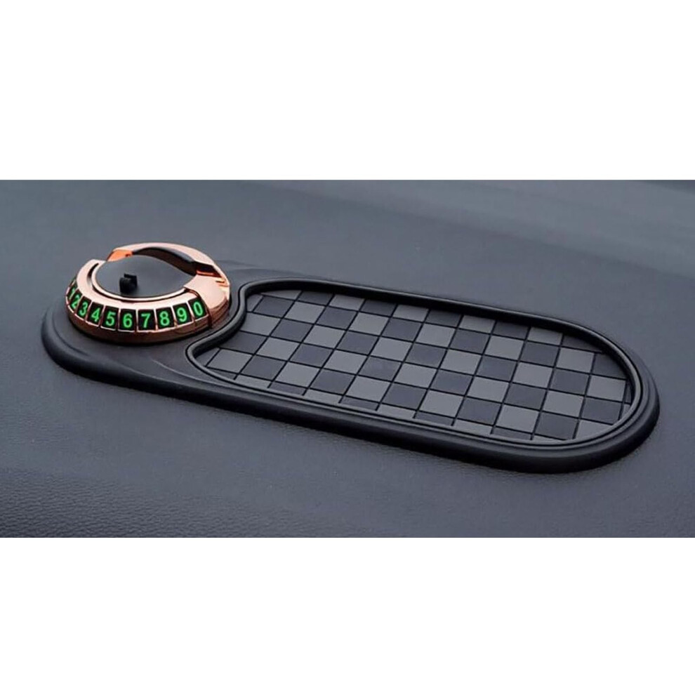 Car Phone Holder With 360 Rotation And Anti Slip Dashboard Mat, Parking Number Display Gray/Gold 9330225986744
